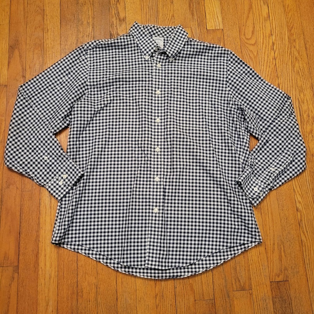 Brooks Brothers XL Shirt Navy White Gingham Non Iron Cotton Regent Button Down